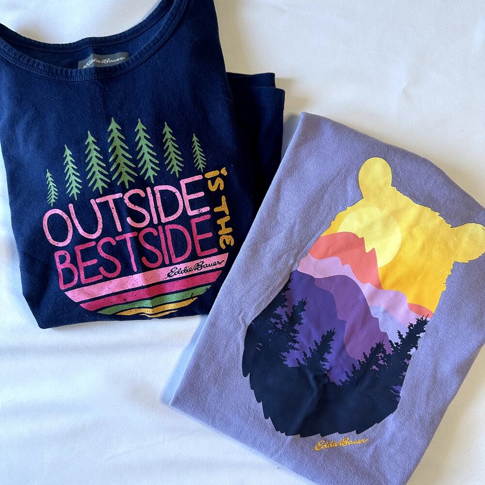 Eddie Bauer Bundle Of 2 Purple Adventure Hiking Tops Sz L 14/16